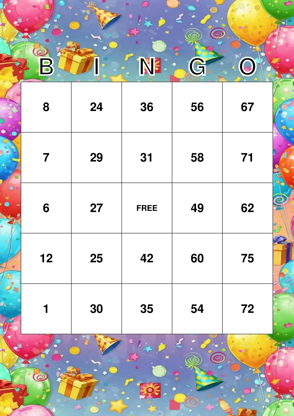 Birthday Bingo Through the Decades: 10 to 90