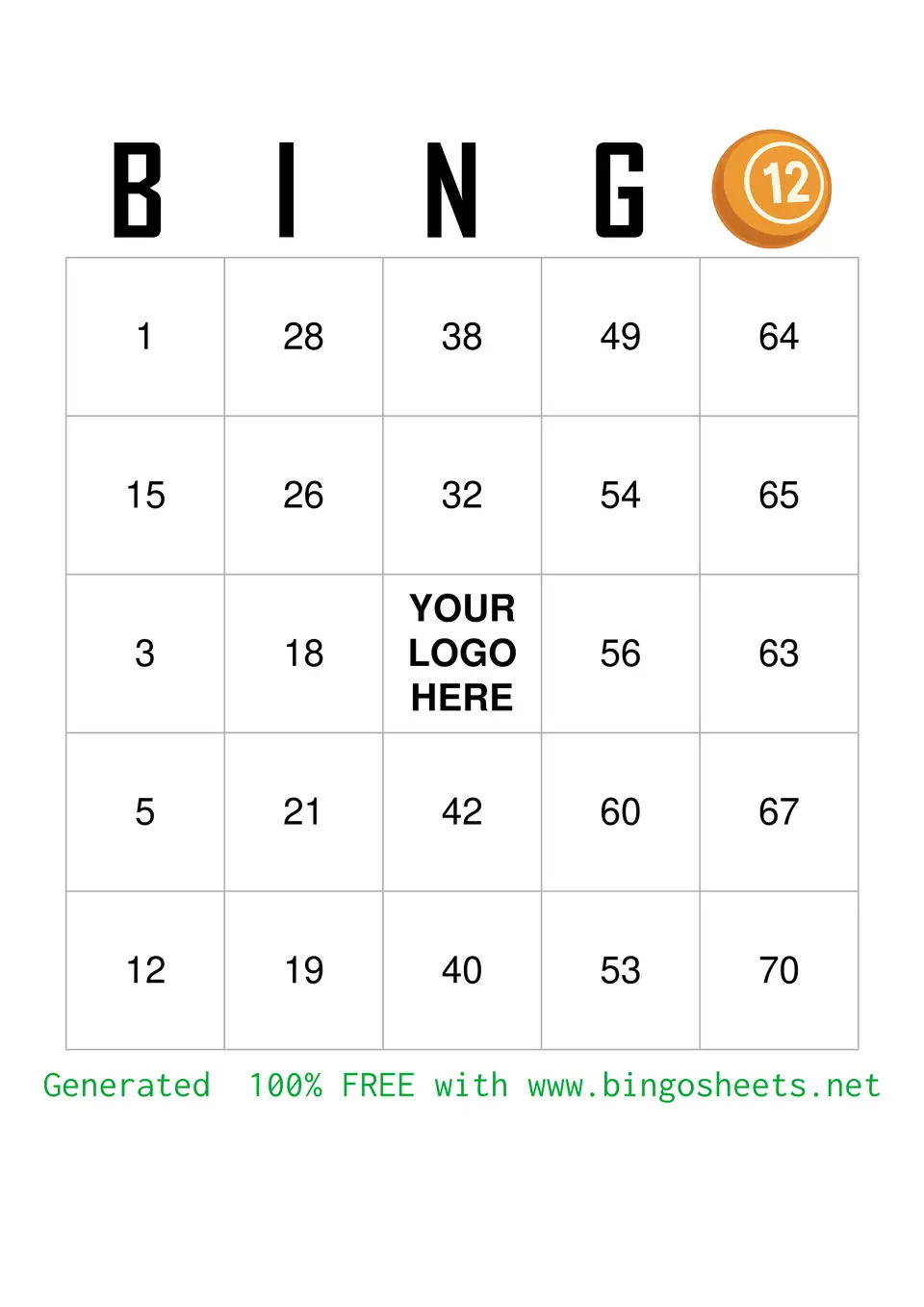 Free printable bingo card template with a clean, classic white background.