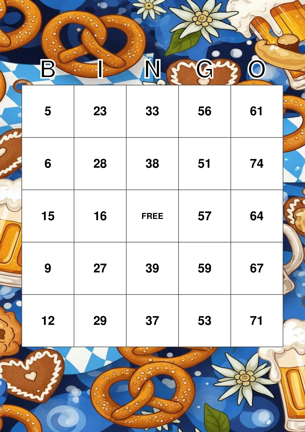German Oktoberfest Bingo: Prost!