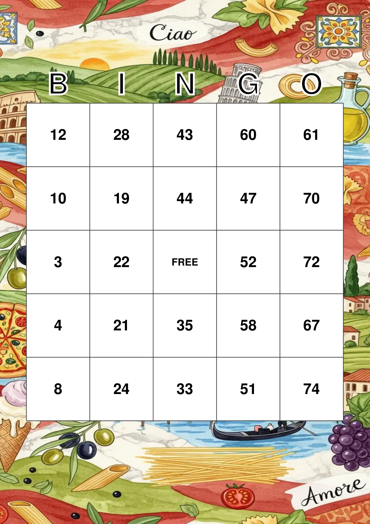 Italian Night Bingo: La Dolce Vita Party Guide