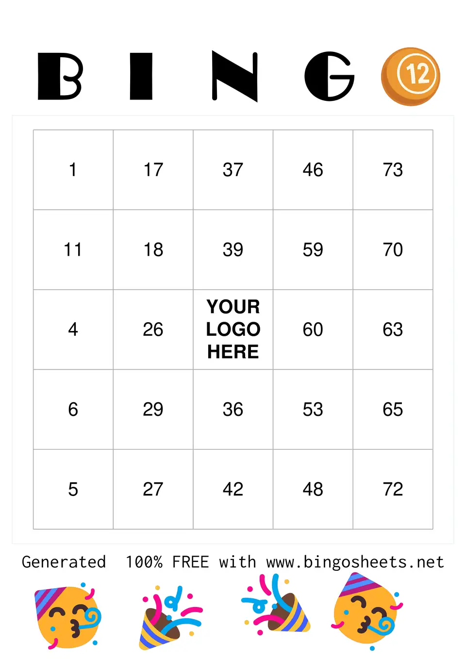 A fun bingo card with a party theme, perfect for trying out new patterns.