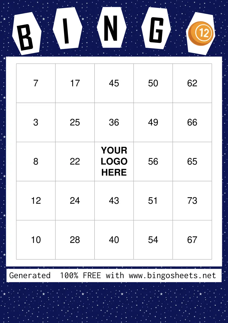 A futuristic bingo card with a space theme, great for a modern tech company or virtual event.